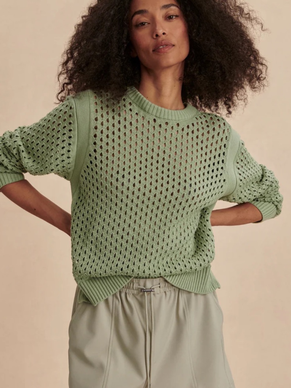 Varley Hains Knit Crew Sweater Snow Sage NWT S